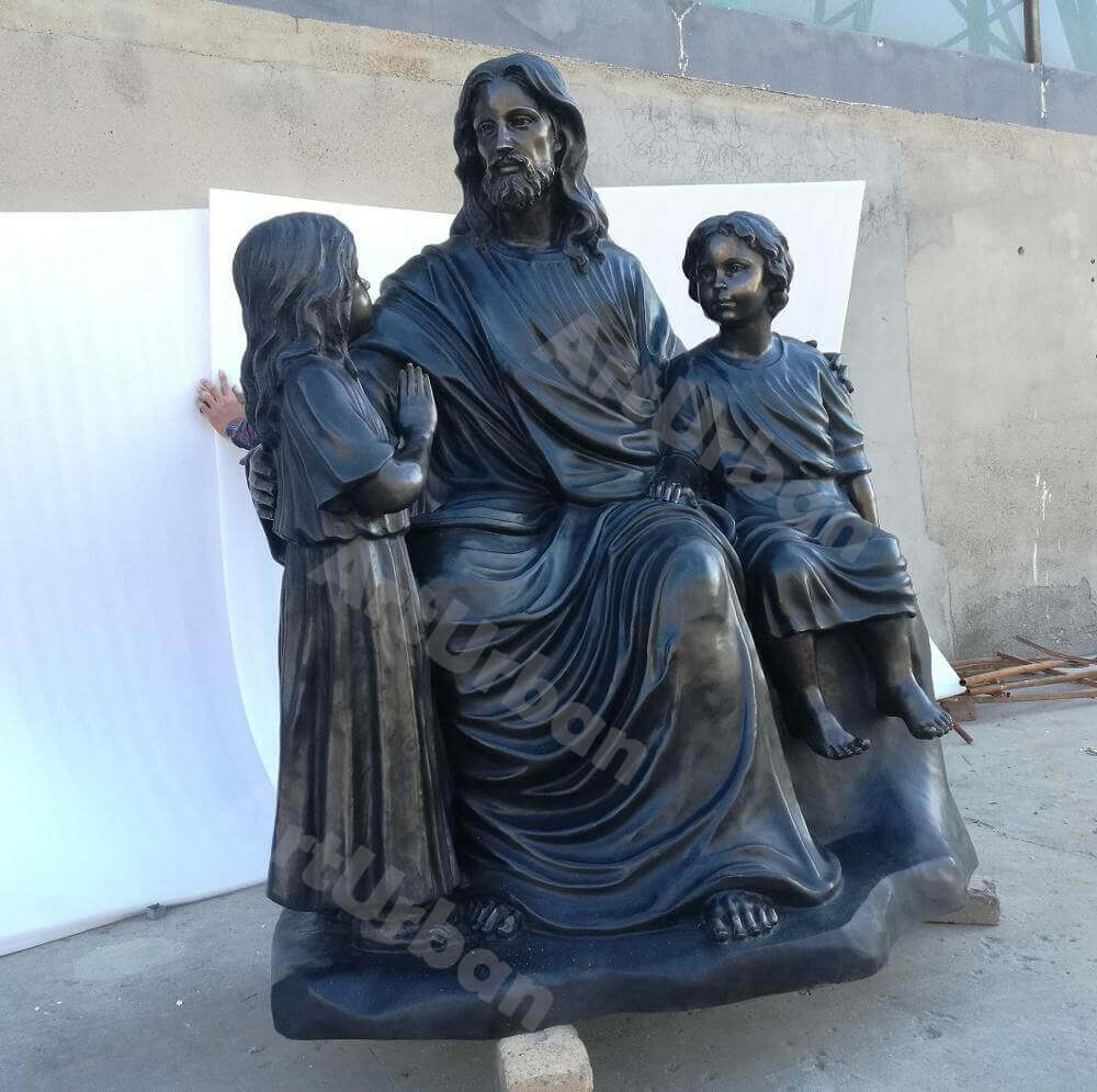 Life Size Bronze Jesus Statue with Children Sculpture