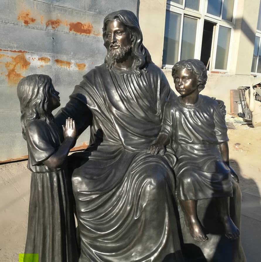 Life Size Bronze Jesus Statue with Children Sculpture for sale