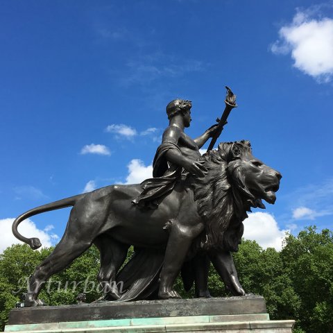 women and lion statue