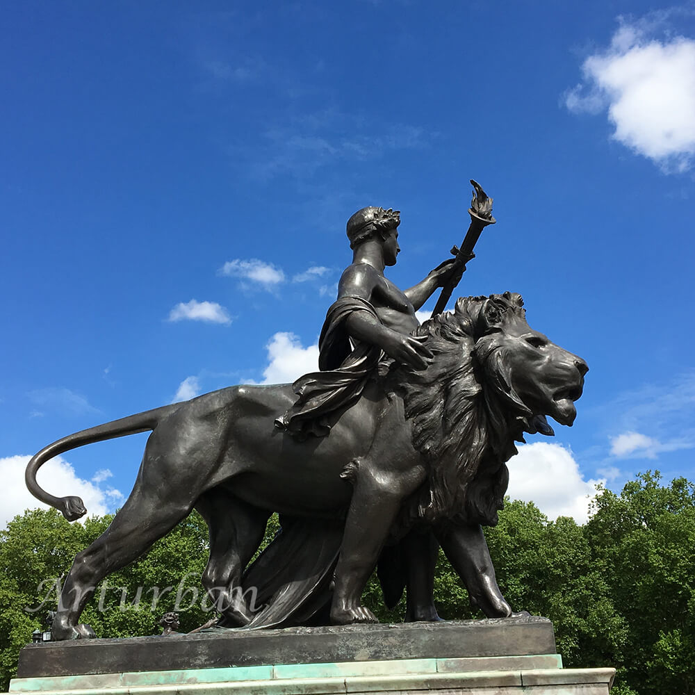Bronze Women and Lion Statue for Outdoor Garden Decoration