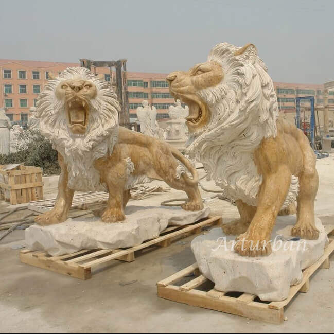 Lion Statue in Front of Homes
