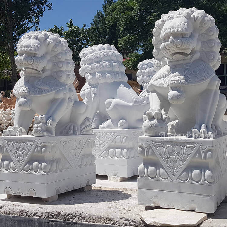 front of chinese lion statue