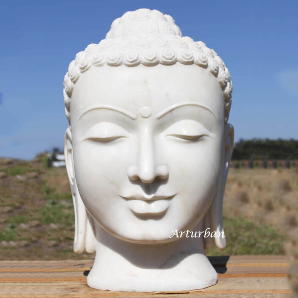 Large White Buddha Head Statue