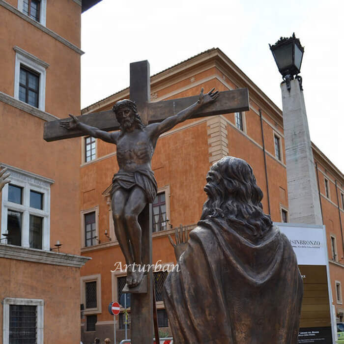 Bronze Jesus on Cross statue for Outdoor Garden Decoration