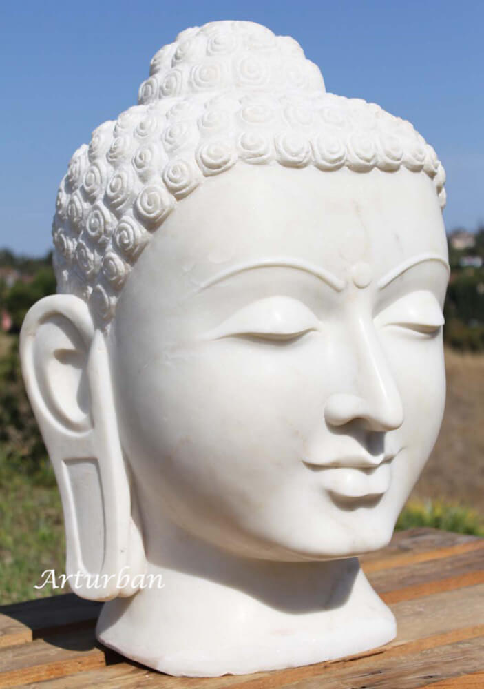 Large White Buddha Head Statue for Outdoor Garden Decoration