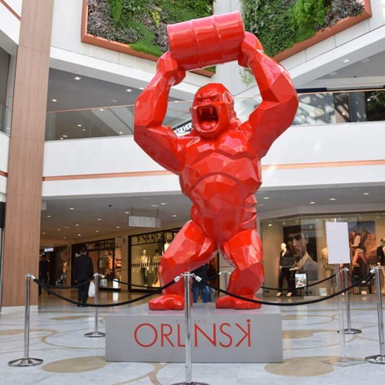 Fiberglass Gorilla Statue, Red Wild Kong Sculpture