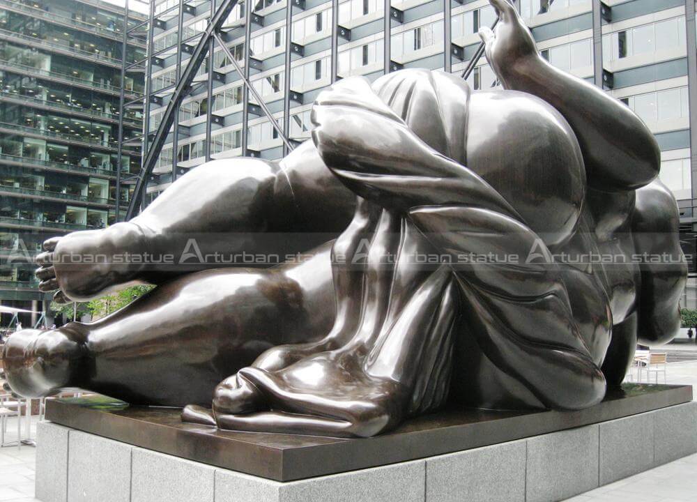 back side of bronze fat lady sculpture