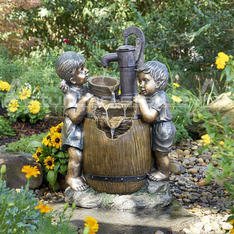 bronze boy girl fountain