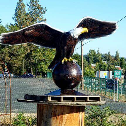 Bronze Eagle Statue Standing on Ball