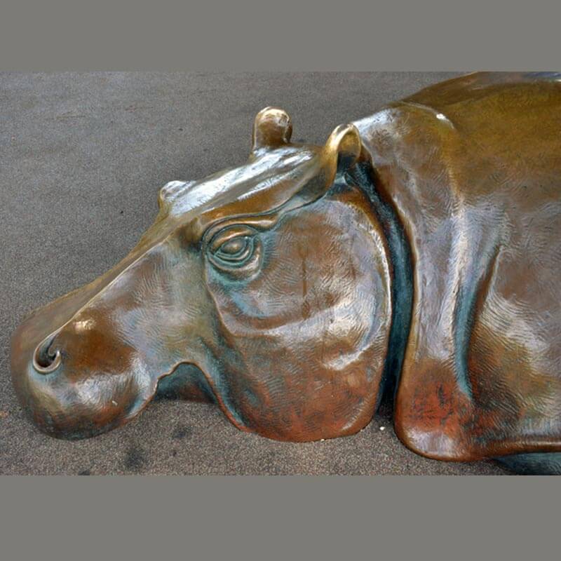 garden hippo statue head detail