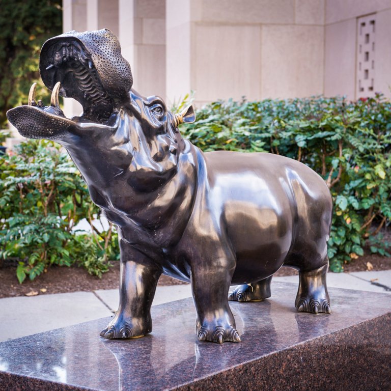 Bronze Hippo Statue Roaring with Its Head Up for Outdoor Garden Decor