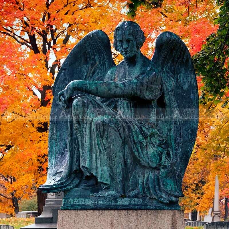 Cemetery Angel Statues,Angel Wings Statue Sitting on Bench
