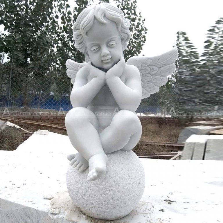 Cherub Sculpture Holding Chin with Hands Baby Angel Sculpture