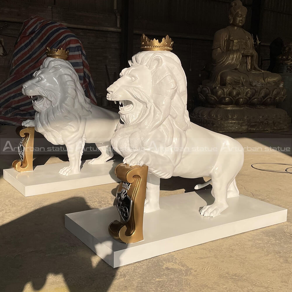 Lion statues with shield