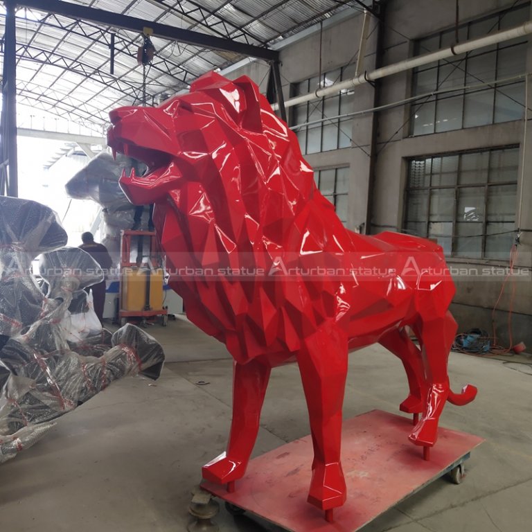 Lion Geometry Statue, Fiberglass Animal Sculpture