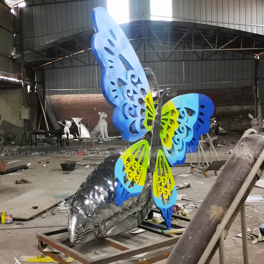 blue butterfly metal sculpture