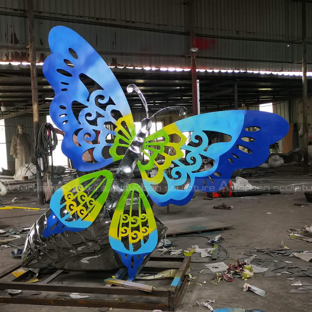 butterfly metal sculpture in stainless steel