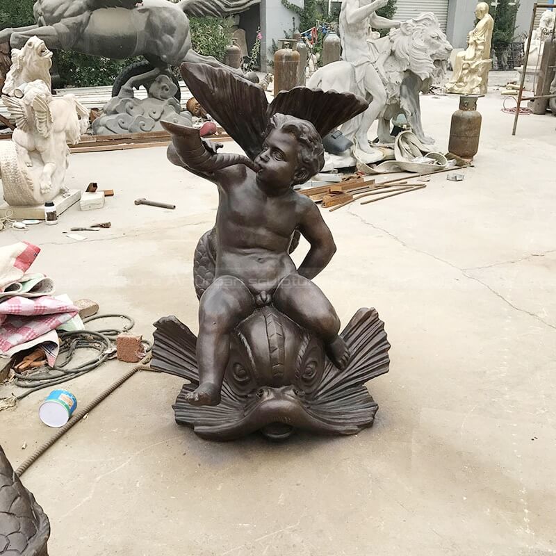 Cherub Garden Fountain, Cherub Riding a Fish Statue