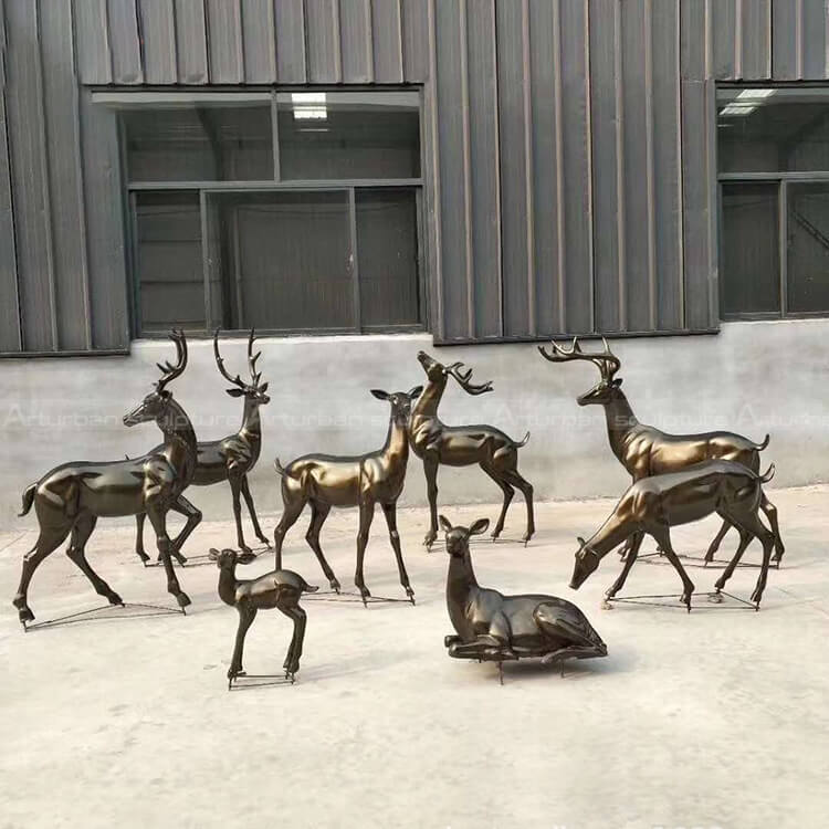bronze deer family sculpture