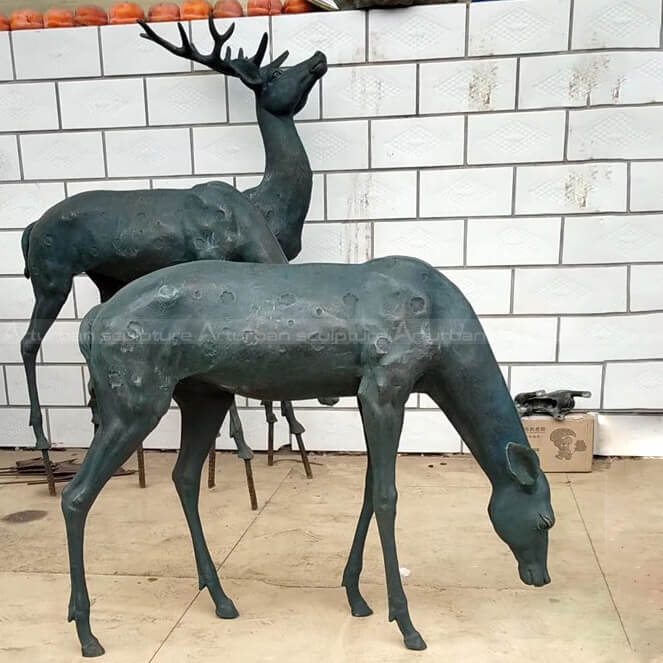 sika deer bronze sculpture