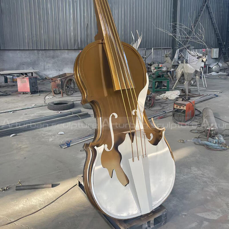 stainless steel violin sculpture