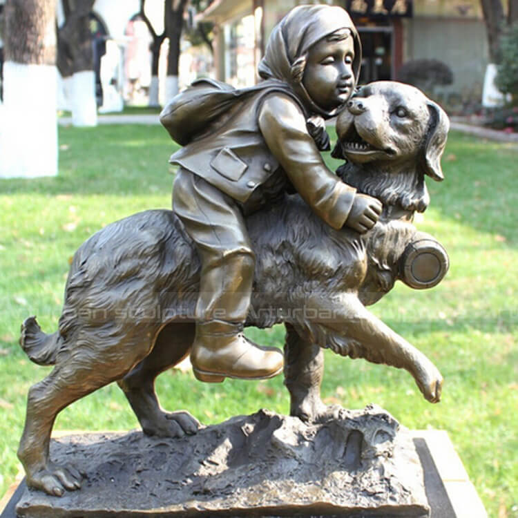 Boy And Dog Garden Statue