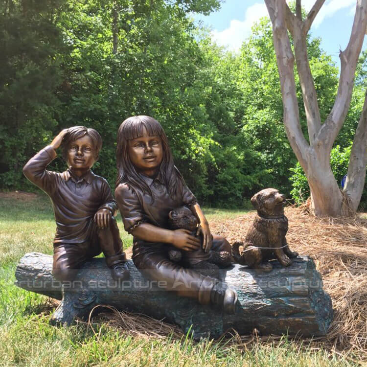 kids with dog Statue