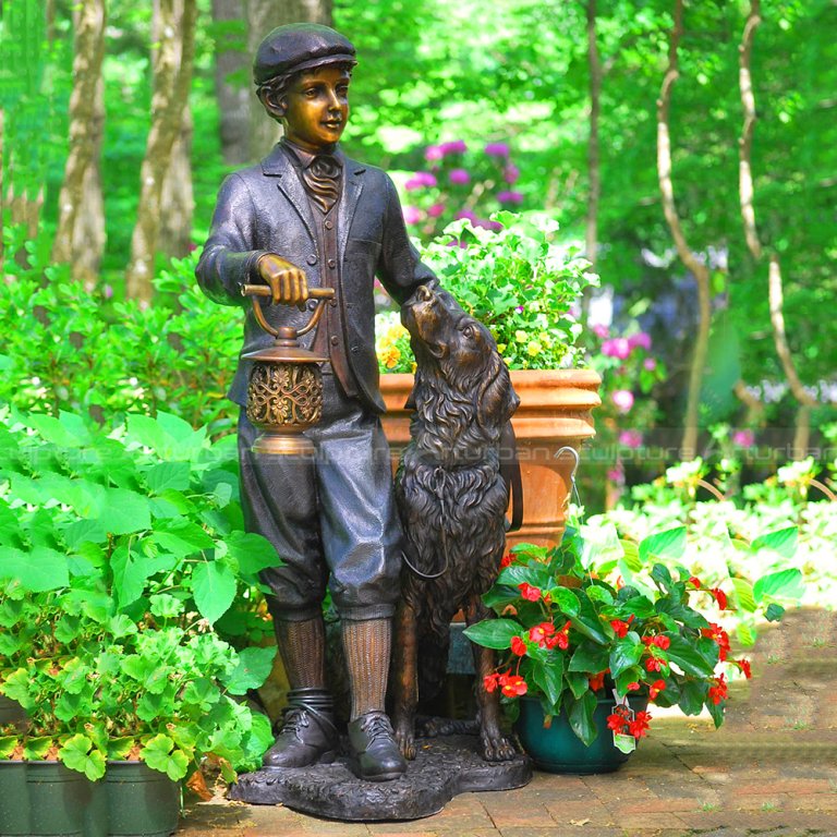Boy with Dog Garden Statue