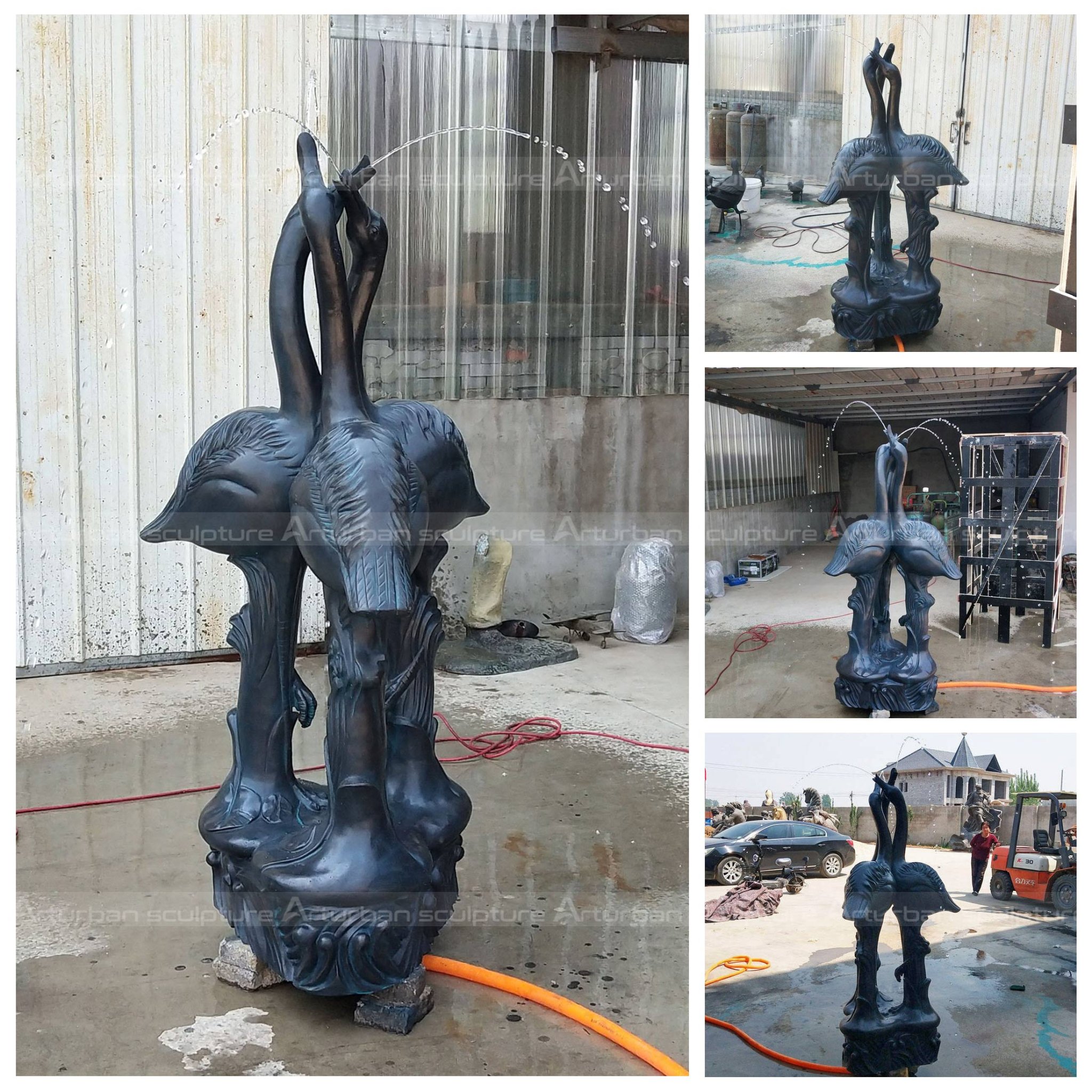 Large Outdoor Bird Statues, Bronze Crane Sculpture