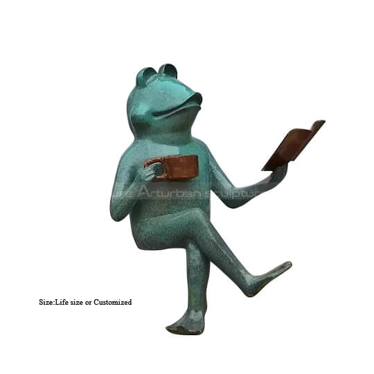 frog reading book statue