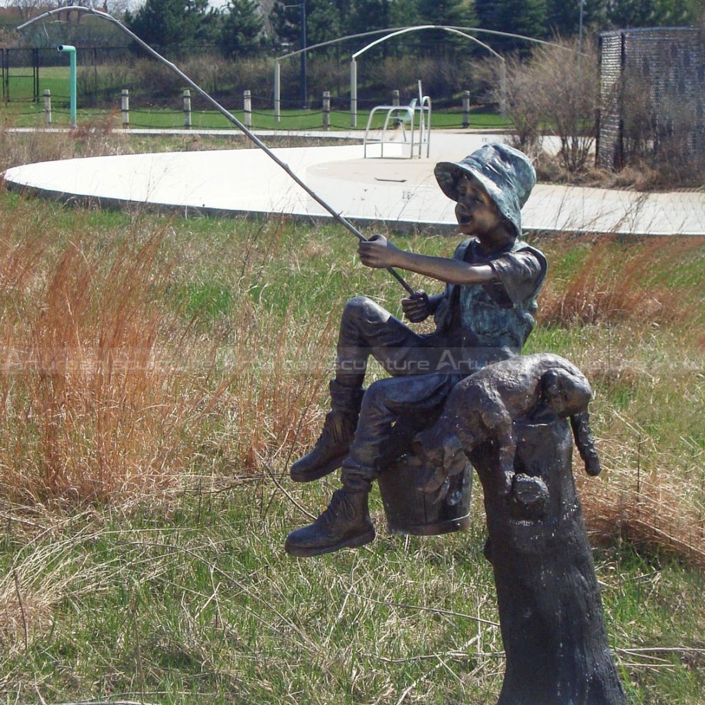 fishing boy garden sculpture