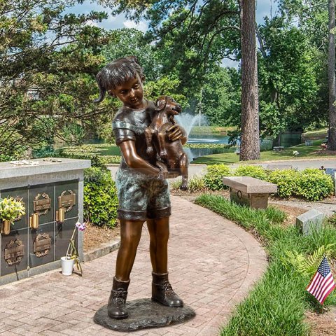 girl with dog garden statue