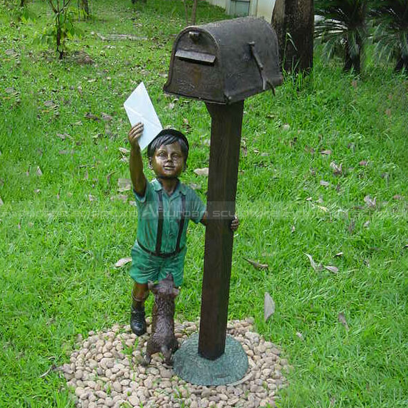 Bronze Boy Mailbox Statue