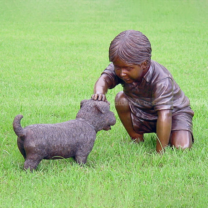boy dog bronze statue