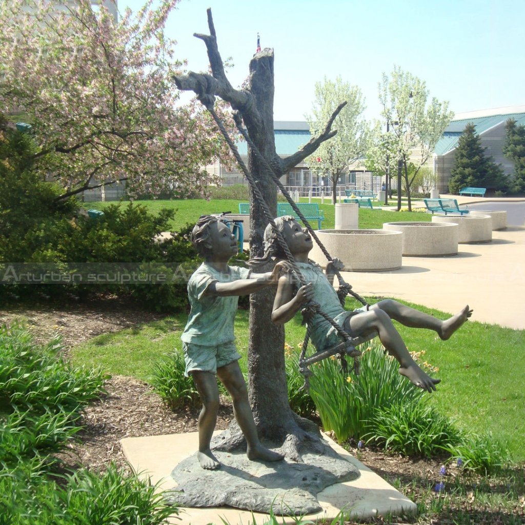 Garden Statues Children On Swing