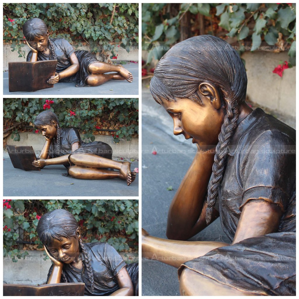 girl reading garden statue