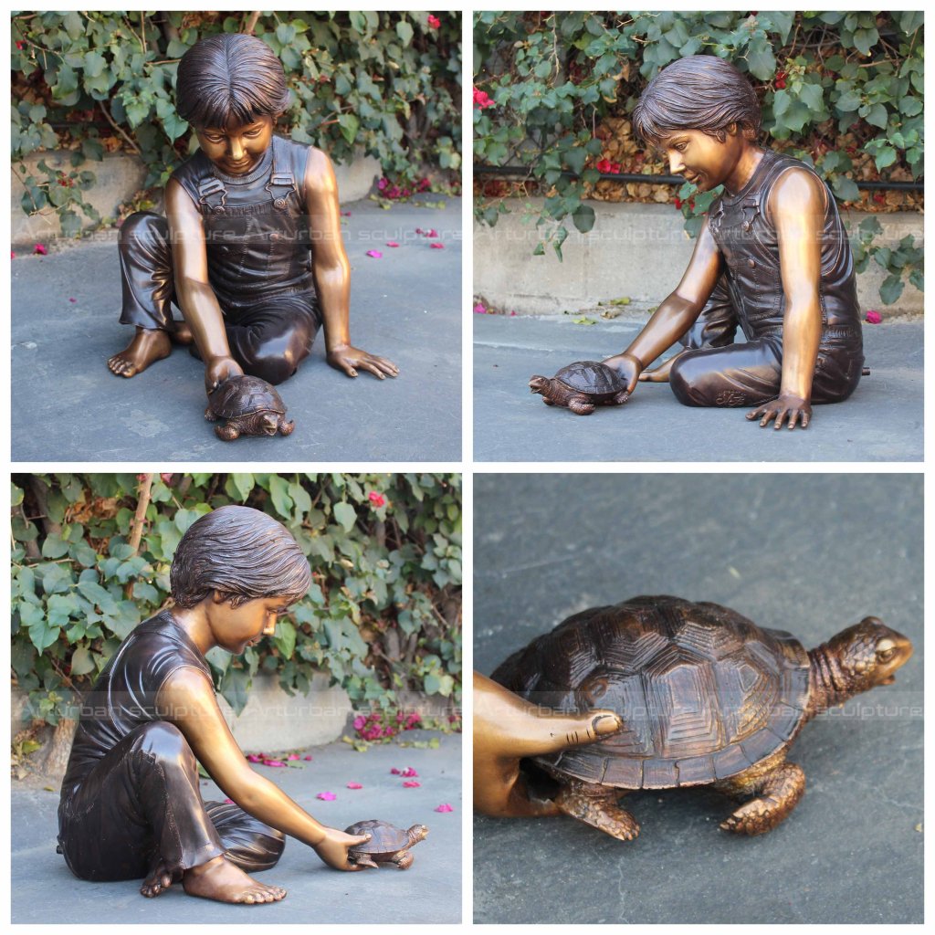 boy with turtle statue
