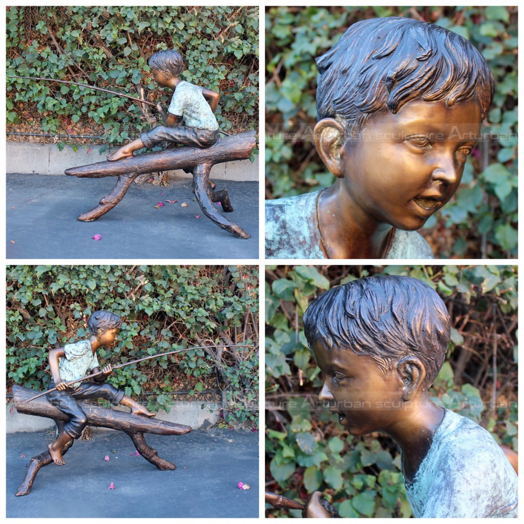 fishing boy garden statue