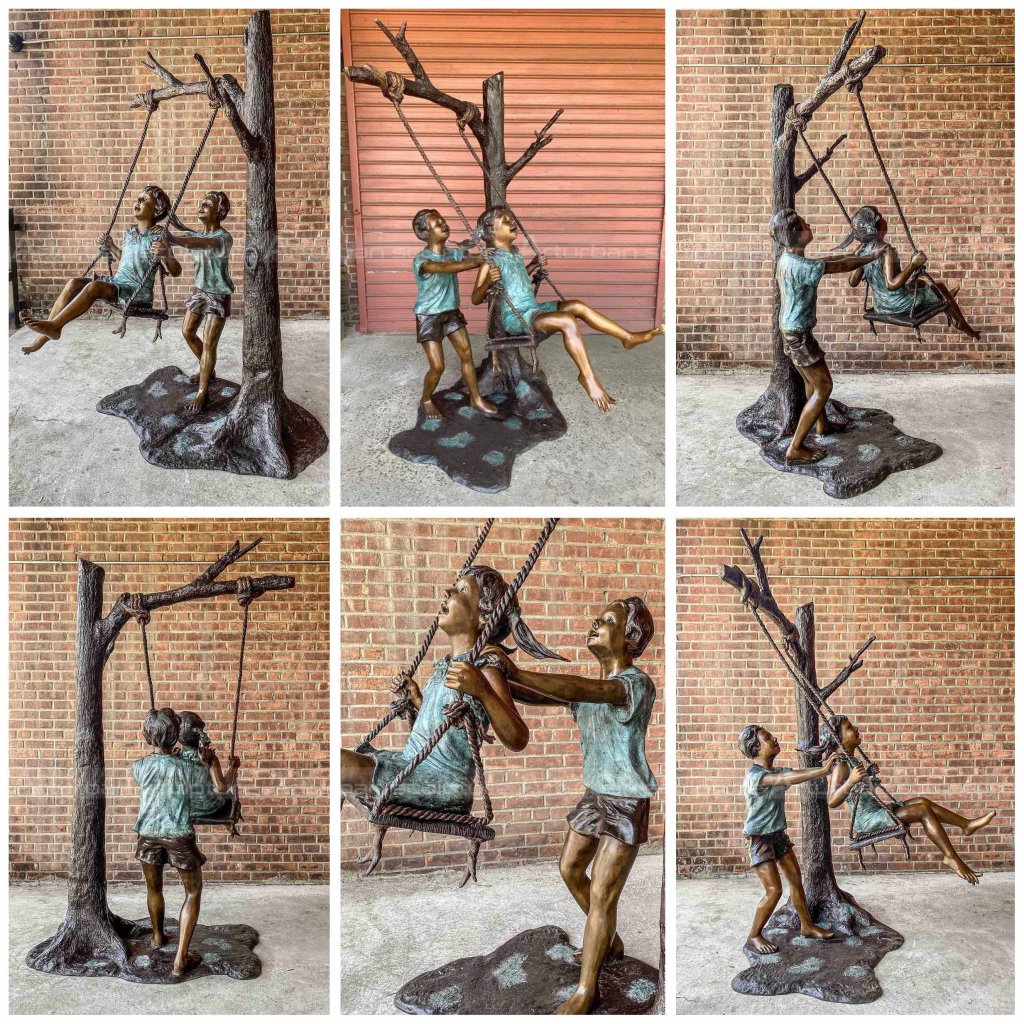 Garden Statues Children On Swing