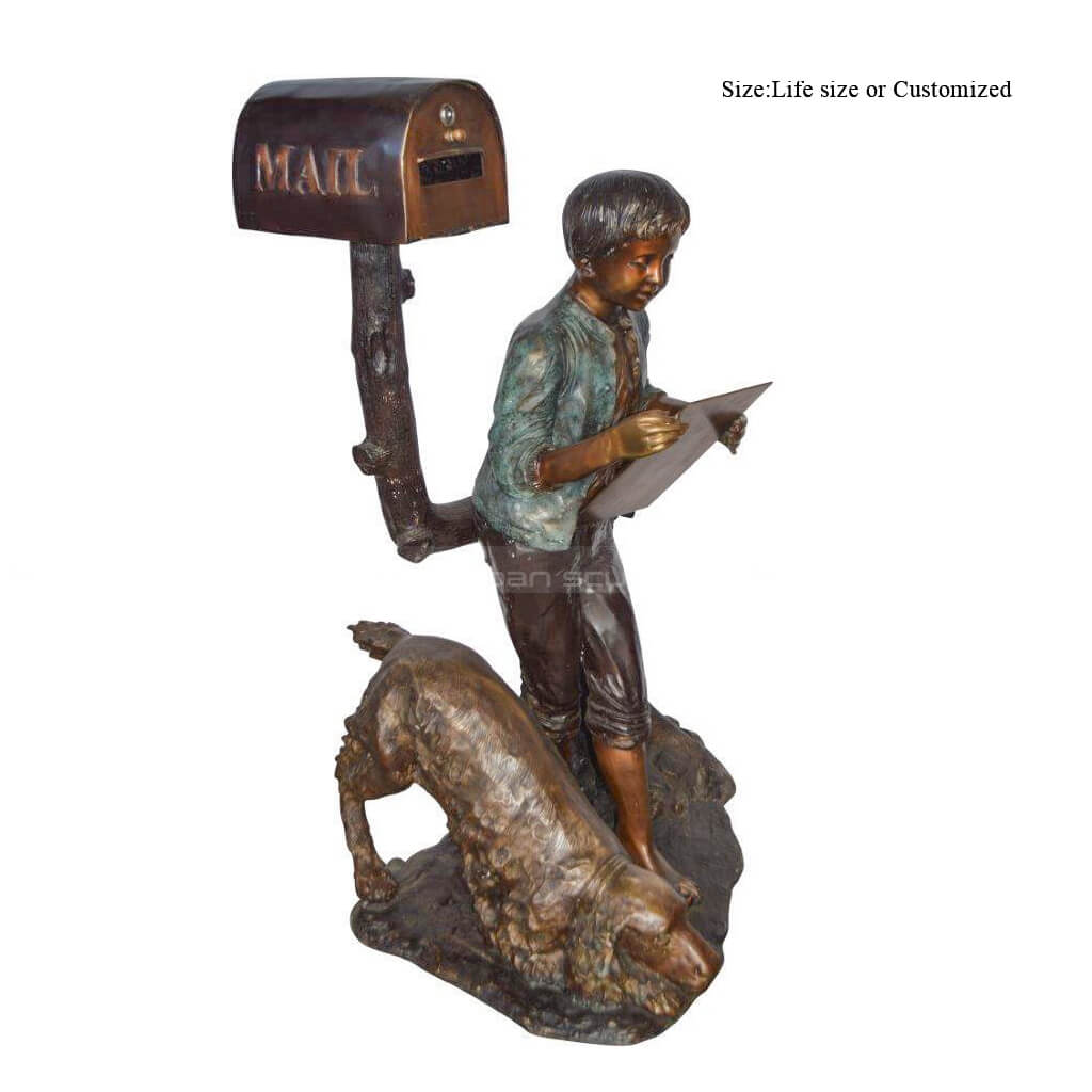 reading boy mailbox statue