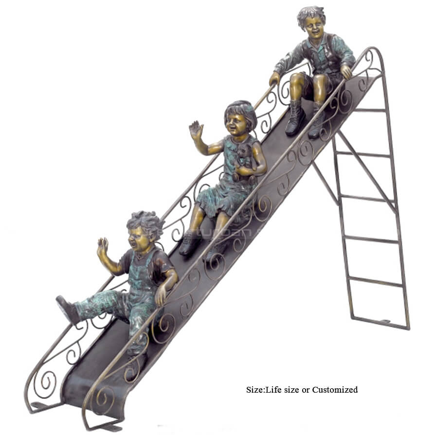 children on slide bronze statue