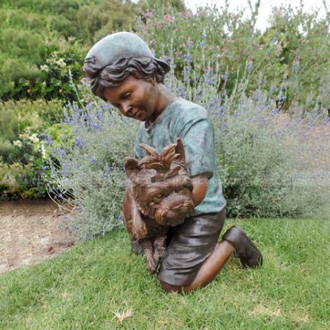 boy and dog sculpture