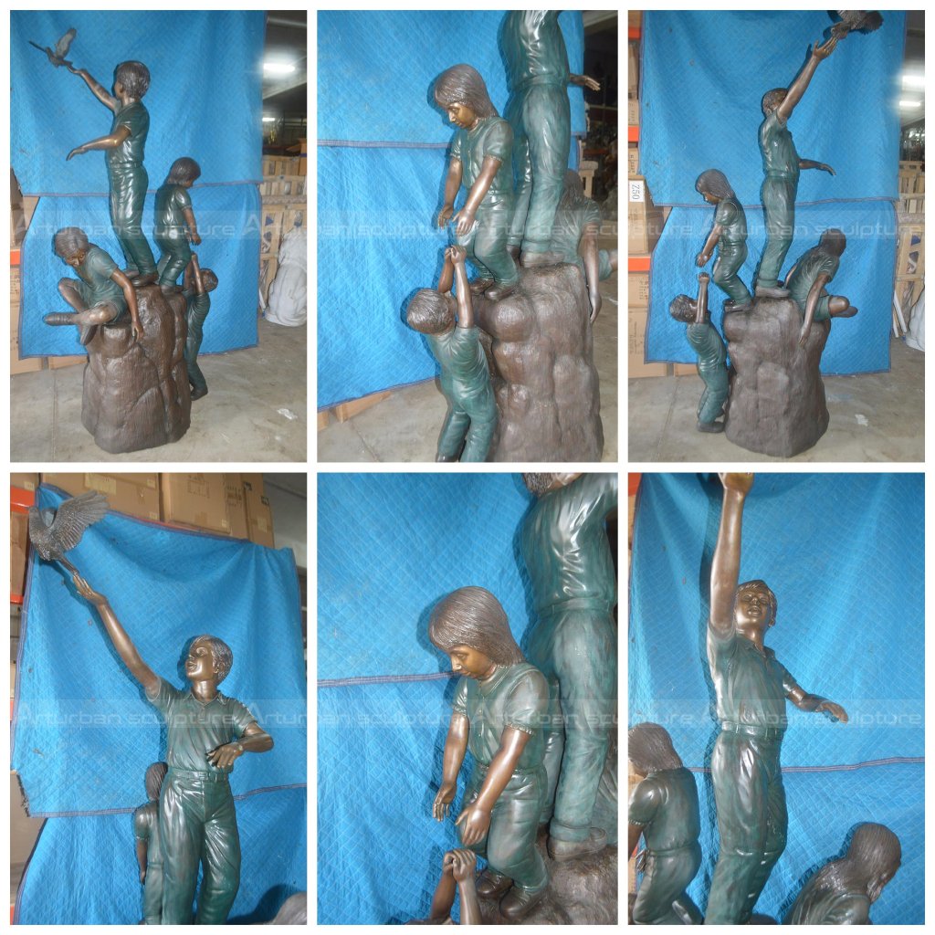 Children Playing Bronze Garden Statue