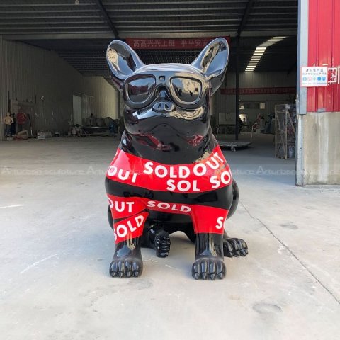 painted french bulldog statue
