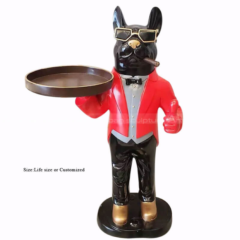 Bulldog Butler Statue With Tray