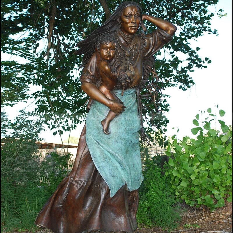 mother and son garden statue