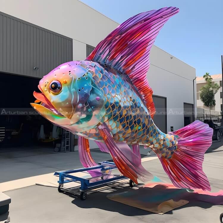 boy with big fish sculpture