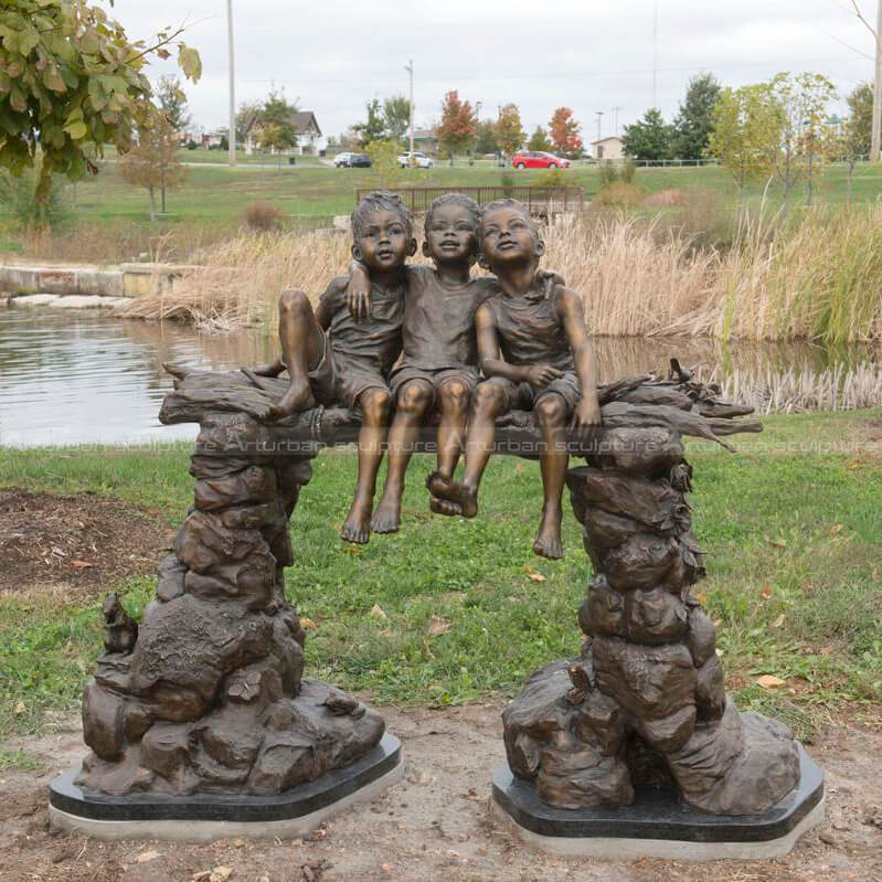 three children bronze sculpture