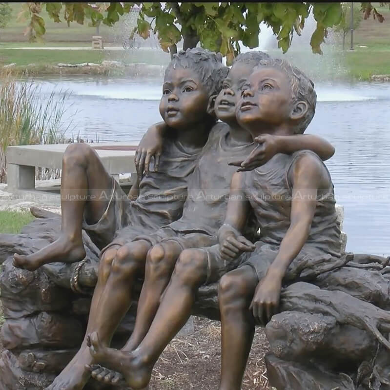 three children bronze sculpture