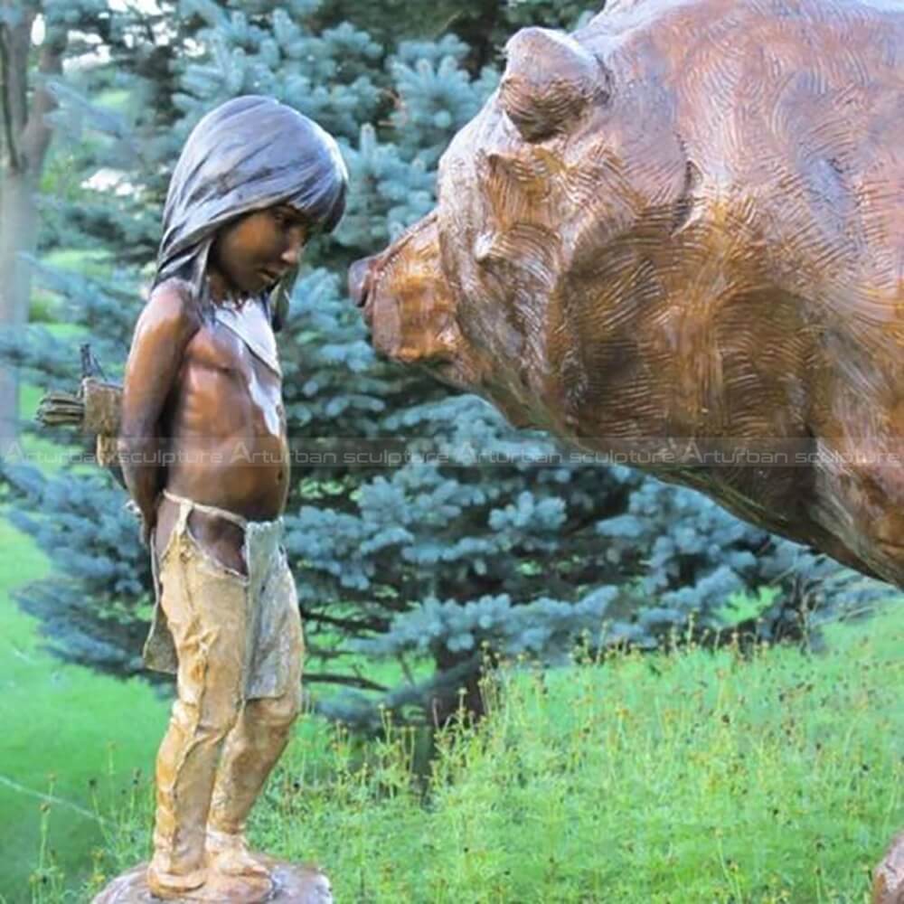 boy and bear bronze sculpture